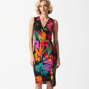 Joseph Ribkoff Vibrant Sleeveless Tropical Floral print wrap dress